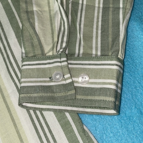 BLAIR cotton linen roll tab long sleeve button up chest pocket stripe NEW size L - Picture 7 of 11